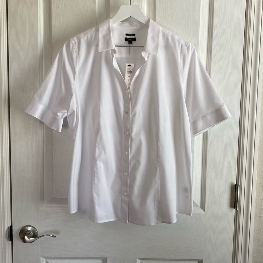 Talbots Womens White Short Sleeve Collared Button Down Top Size 16P; New w/ Tags